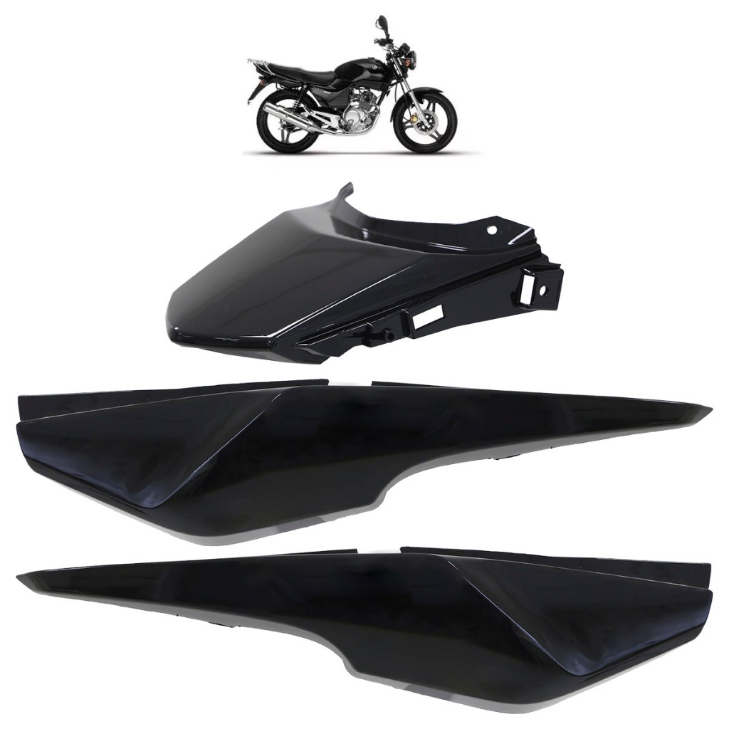 Kit Rabeta Traseira YBR 125 2000 2001 2002 2003 2004 2005 2006 2007 2008 Preto 3 Peças - Spare Parts and Accessories for Vehicles