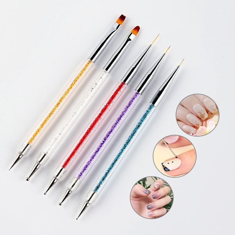 Kit 5 Pincéis e Boleadores 2 Em 1 Ponta Dupla Decoração de Unhas Nail Art Pontilhismo Manicure Pedicure Arte Sedução