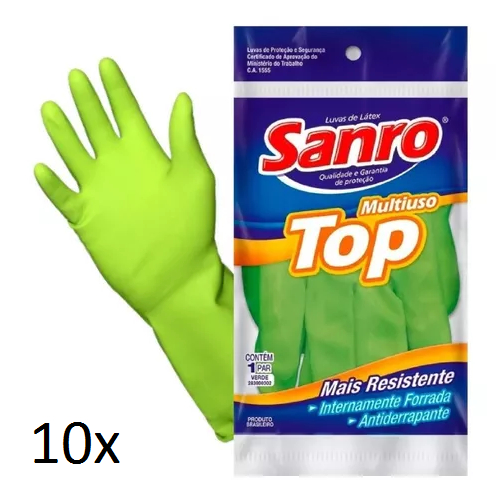 Kit 10 Luvas Latex Top Sanro verde em Oferta na Shopee