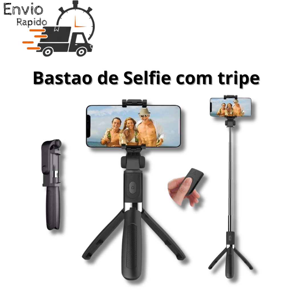 Pau de Selfie Bastao Universal com controle via Bluetooth Retrátil Suporte tripé para celular