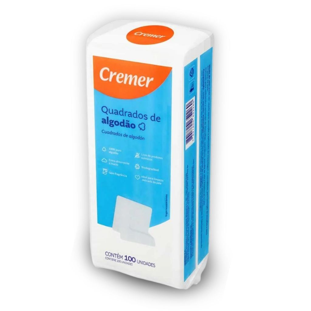 Algodão Quadrado Para Bebê Cremer Sem Perfume 100 Unidades