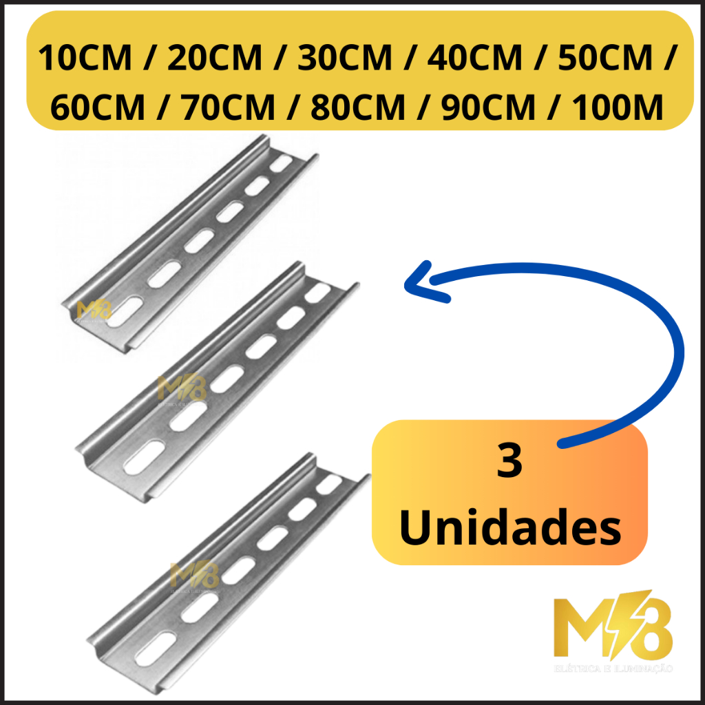 3 Unidades Trilho Din Perfurado Galvanizado para Quadro Elétrico Disjuntor Din em Oferta na Shopee