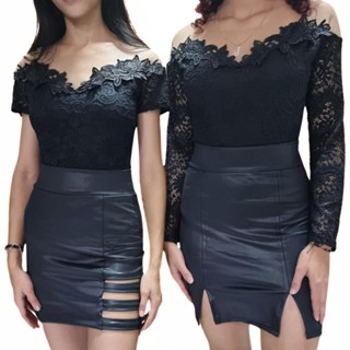 Body Manga Curta Feminino Modelo Blusa Detalhe em Flores com Renda Tule nos Ombros Decote em V