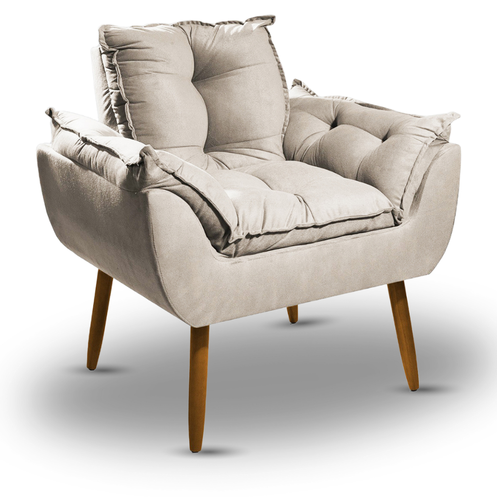 Poltrona Decorativa Opala Bege Para Sala Quarto Recepção Decoração Pés Palito Suede Premiu...