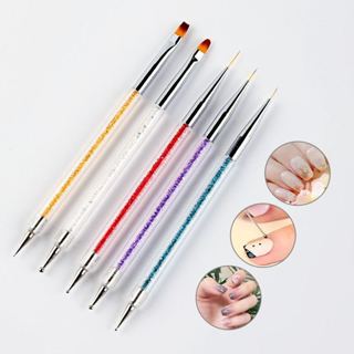 Kit 5 Pincéis e Boleadores 2 Em 1 Ponta Dupla Decoração de Unhas Nail Art Pontilhismo Manicure Pedicure