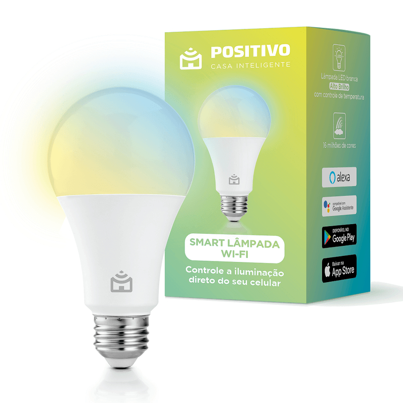 Kit 4 Smart Lâmpadas Wi-Fi Positivo Casa Inteligente, Branca Quente e Fria, Colorido RGB, LED 9W, Led Bivolt - Compatível com Alexa