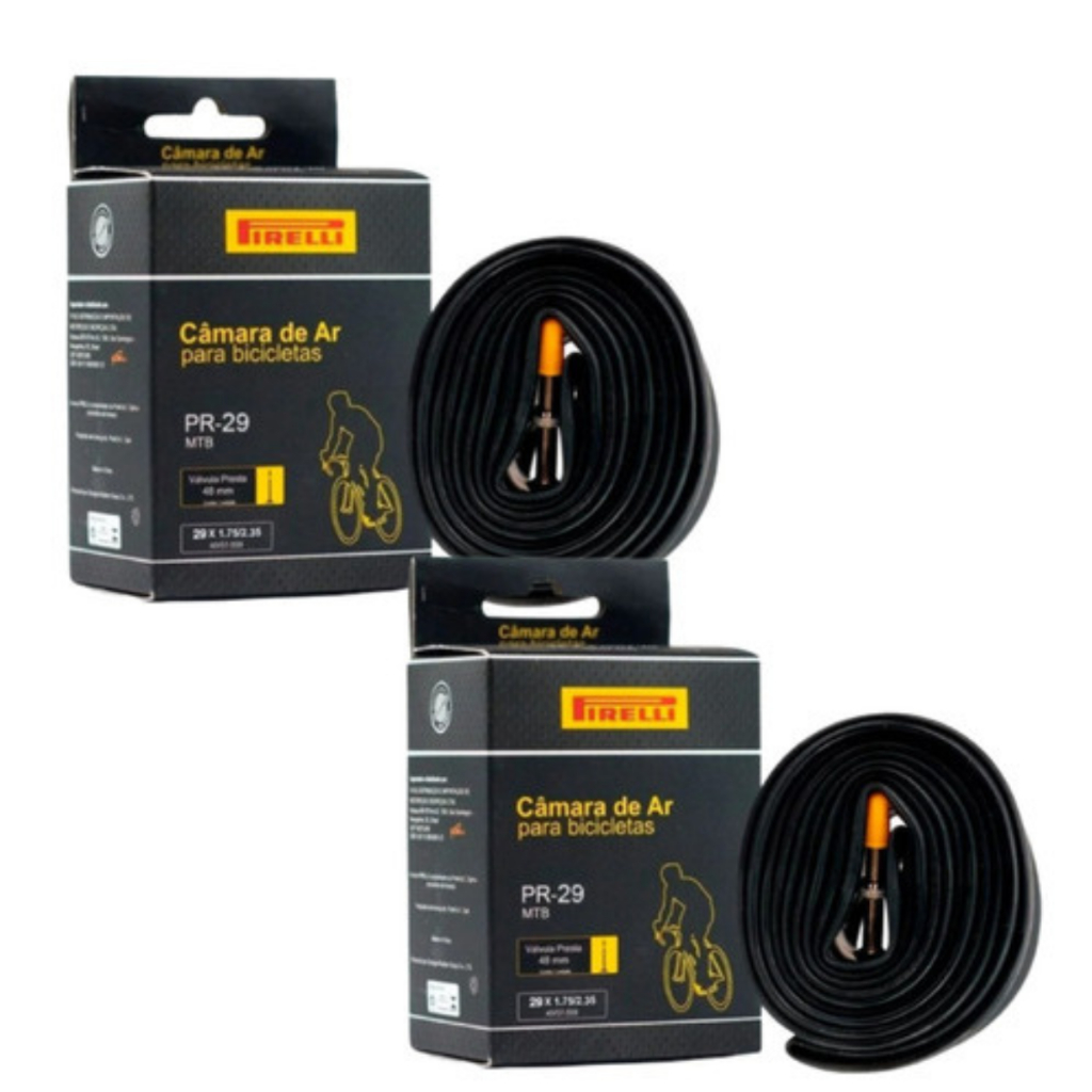 Par de Câmara de Ar Aro 29 Válvula Presta Fina 48mm BIke Mtb Pirelli