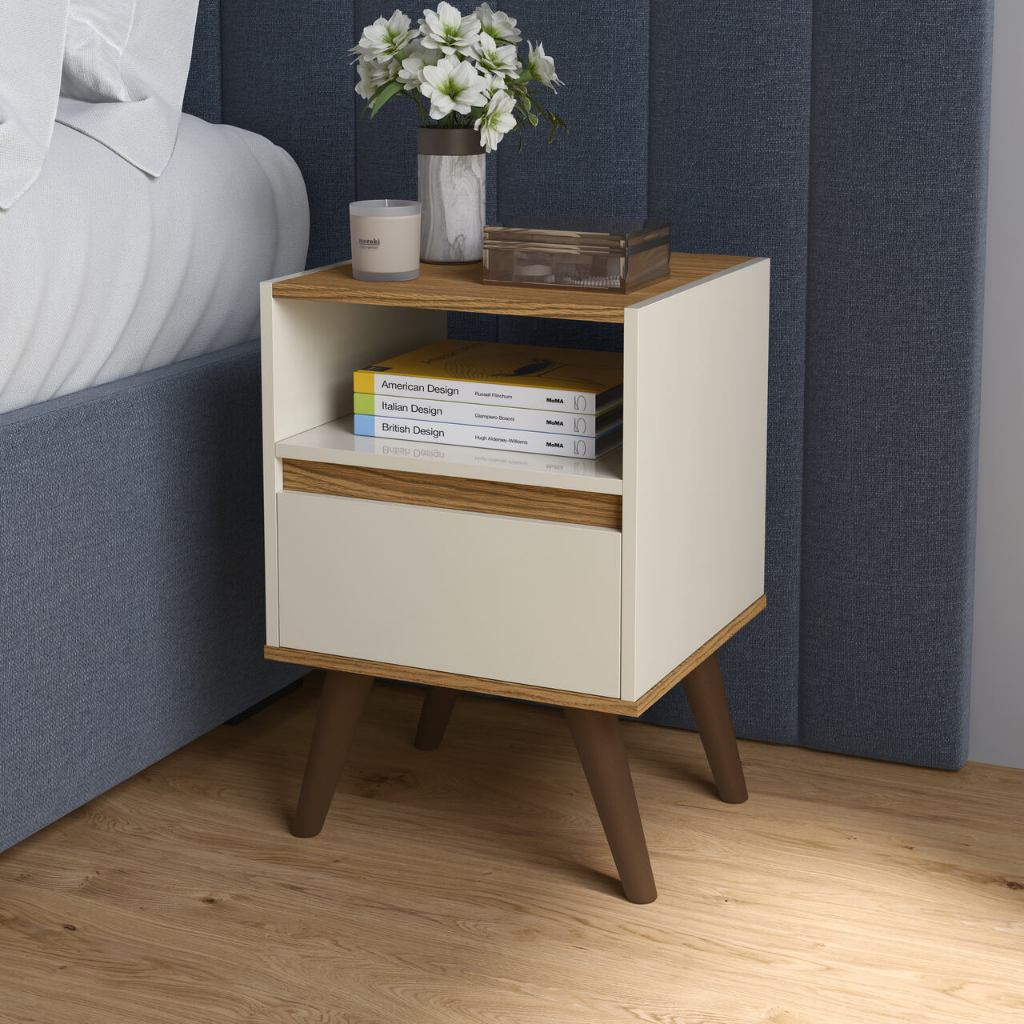 Mesa De Cabeceira Para Quarto Pés Retro Criado 1 Gaveta Cores