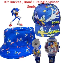 Spiner, Relógio infantil musical com luzes Sonic + Boné infantil aba reta, bucket hat, cata ovo