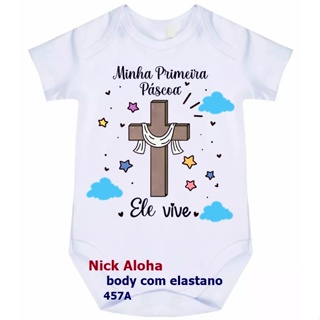 body bebê minha primeira páscoa ele vive 457a em Oferta na Shopee