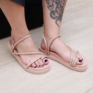 Sandalia papete feminina brilho com tira strass rasteira e amarrada 2 em 1 em Oferta na Shopee
