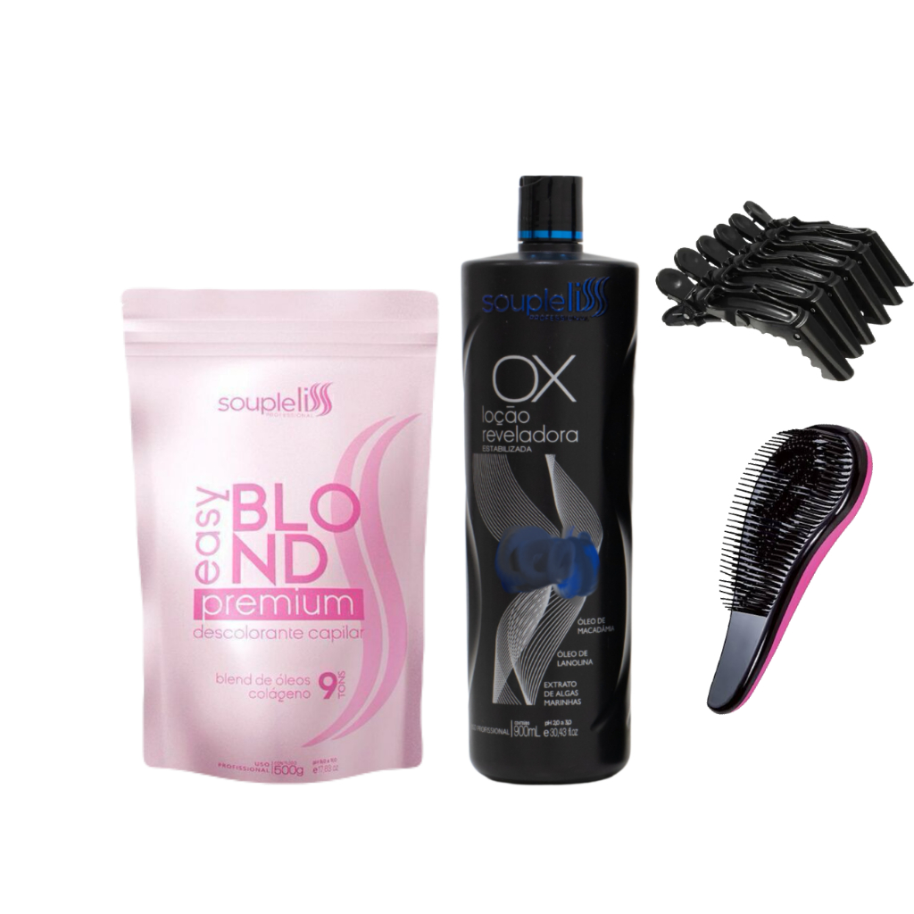Pó descolorante Rosa Easy Blond  500g + Oxigenada Volume a escolha Souple Liss