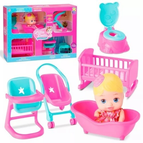 Boneca Bebe Little Dolls Casinha + 6 Acessórios - Divertoys menina rosa em Oferta na Shopee