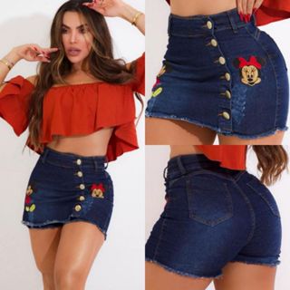 Shorts Saia Jeans Com Laycra Mickey Minnie Disney Toy