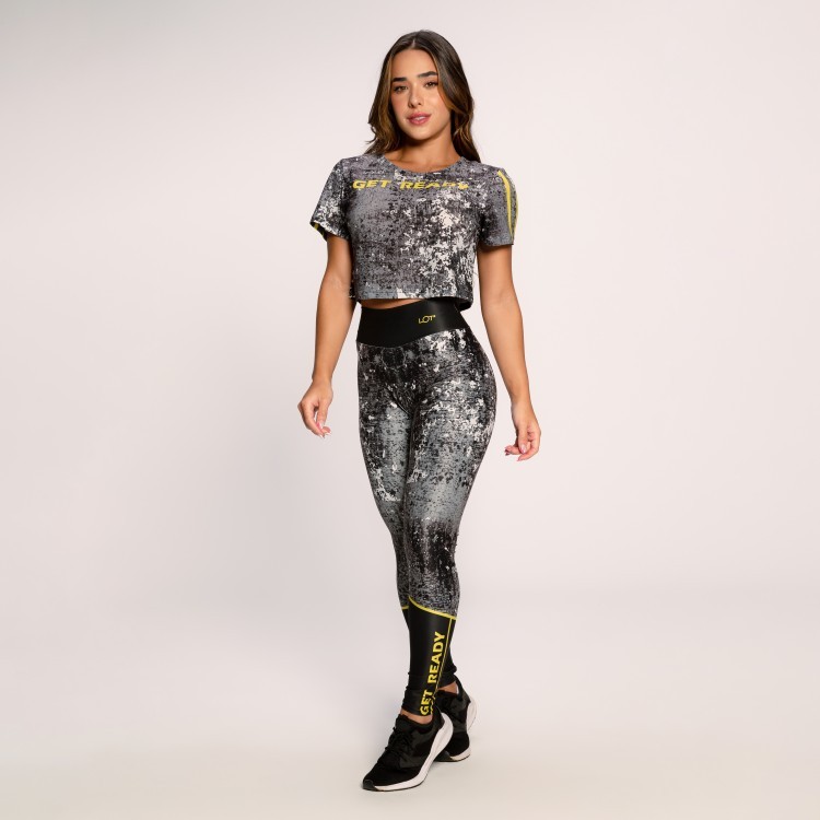 Conjunto Fitness Academia Feminino Feminino Cropped E Calça Cinza Get Ready
