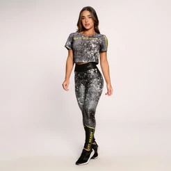 Conjunto Fitness Academia Feminino Feminino Cropped E Calça Cinza Get Ready