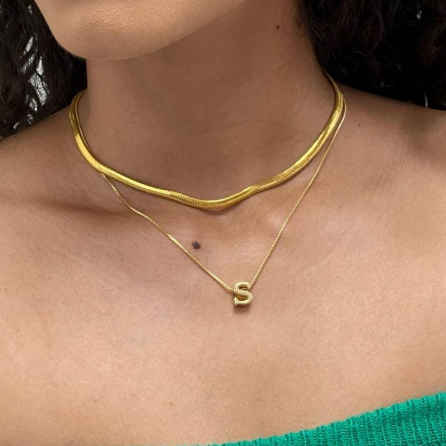 Colar Letra Inicial + Colar Fita Maleável Banhado a Ouro 18k