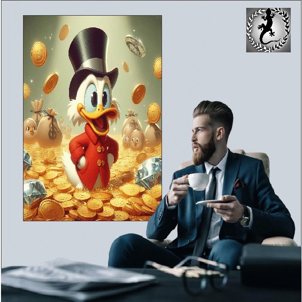 quadro decorativo Tio Patinhas dentro cofre moneys  20x30 alta qualidade premium