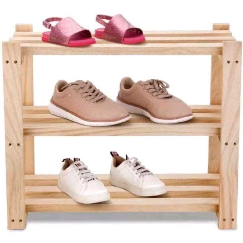 Sapateira Banco para Hall de Entrada em Madeira de Pinus com 2 Prateleiras ambiente rustica em Oferta na Shopee