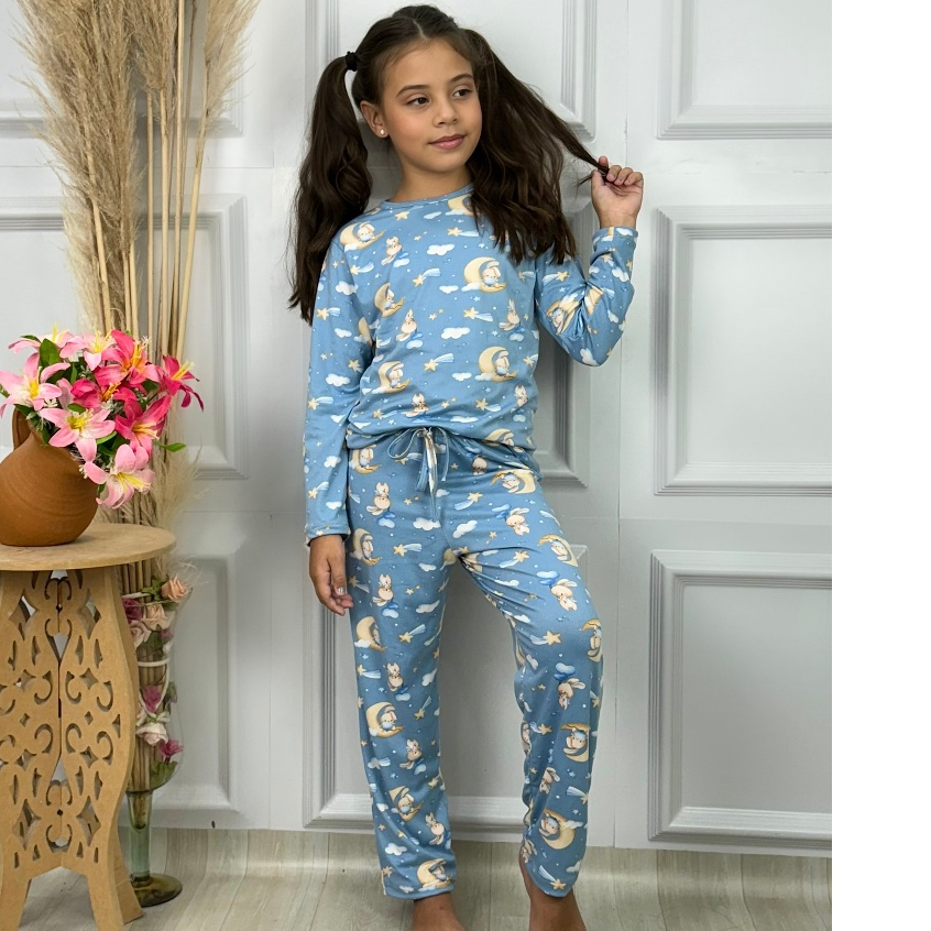 Pijama infantil juvenil longo de inverno com calça e blusa de manga comprida de suede em Oferta na Shopee