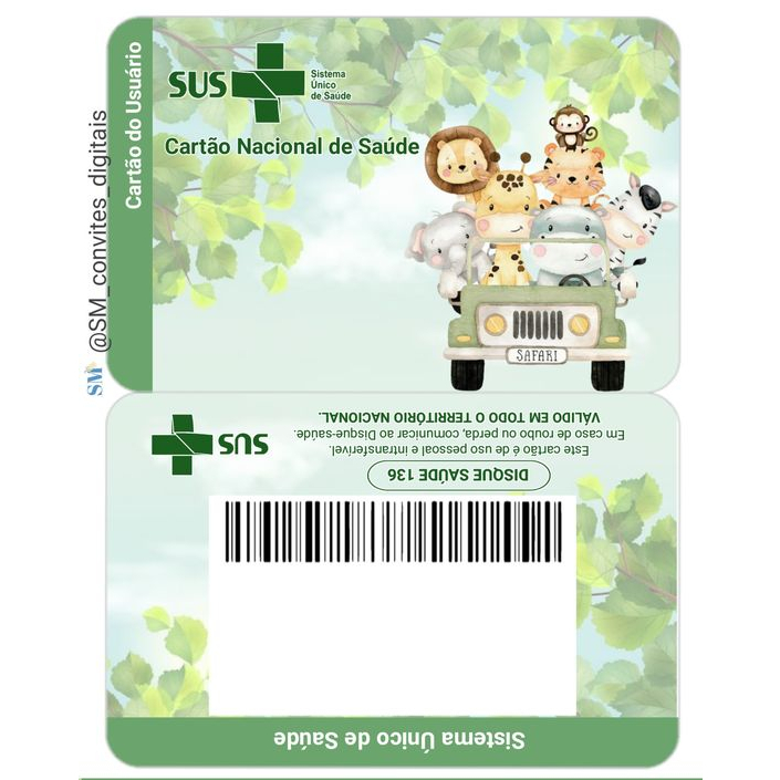 Cartão SUS PERSONALIZADO COM NOME E TEMA DESEJADO em Oferta na Shopee