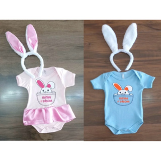 Body Bebê Páscoa Coelhinho + Tiara Mesversario Fantasia em Oferta na Shopee
