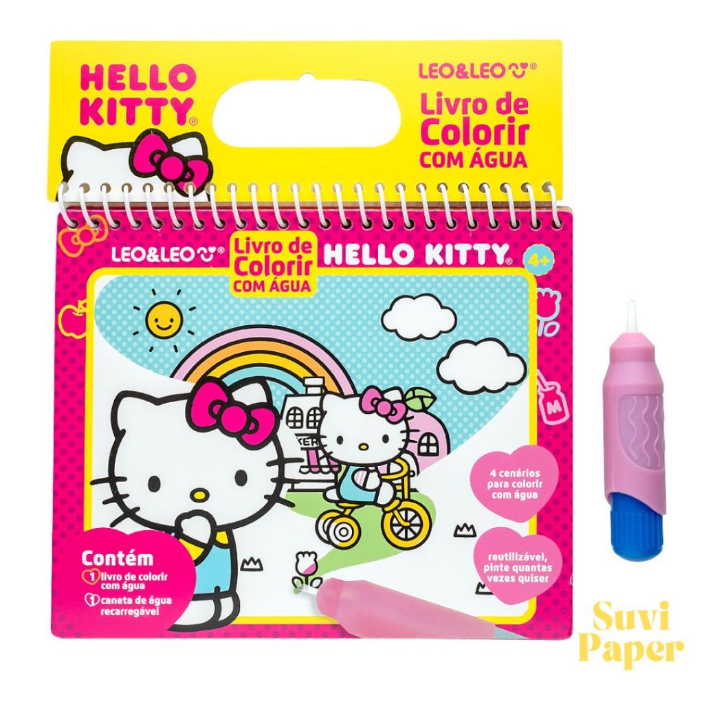 Livro de Colorir com Água Acquabook Coleção Hello Kitty com Caneta Para Colorir com Agua Léo e Léo