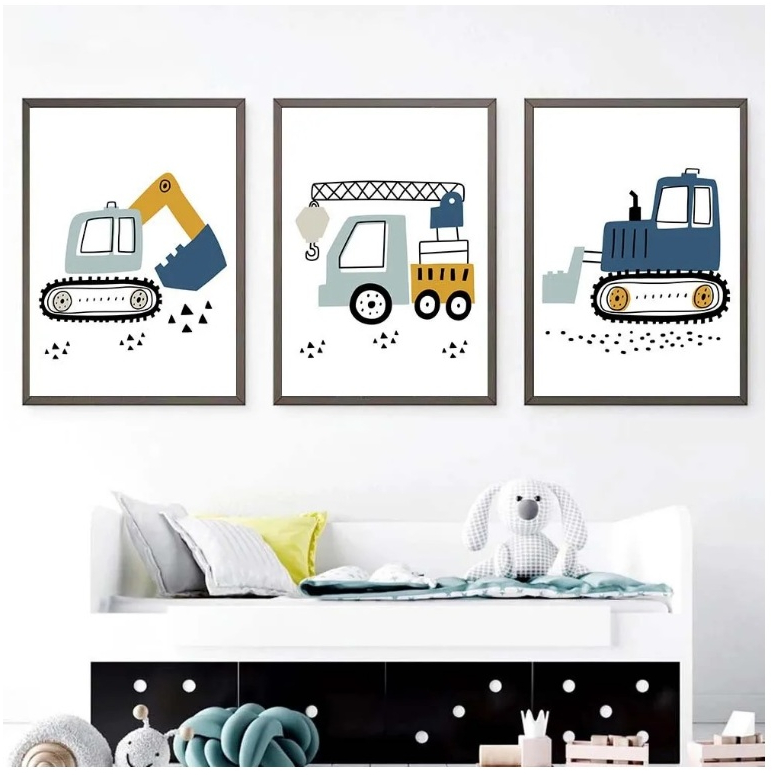 Quadros decorativos infantil Mini tratores (3 peças) 40x60 em Oferta na Shopee