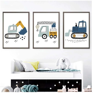 Quadros decorativos infantil Mini tratores (3 peças) 40x60 em Oferta na Shopee