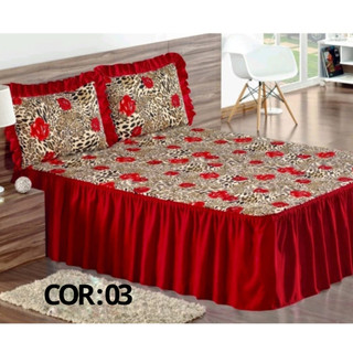 Colcha Casal Lorena 3 Peças De Sarja estampado Com Babado 2,50m x 2,40m em Oferta na Shopee