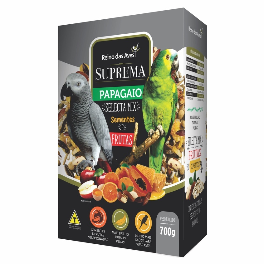 Ração Para Papagaio Suprema 700g - Reino Das Aves