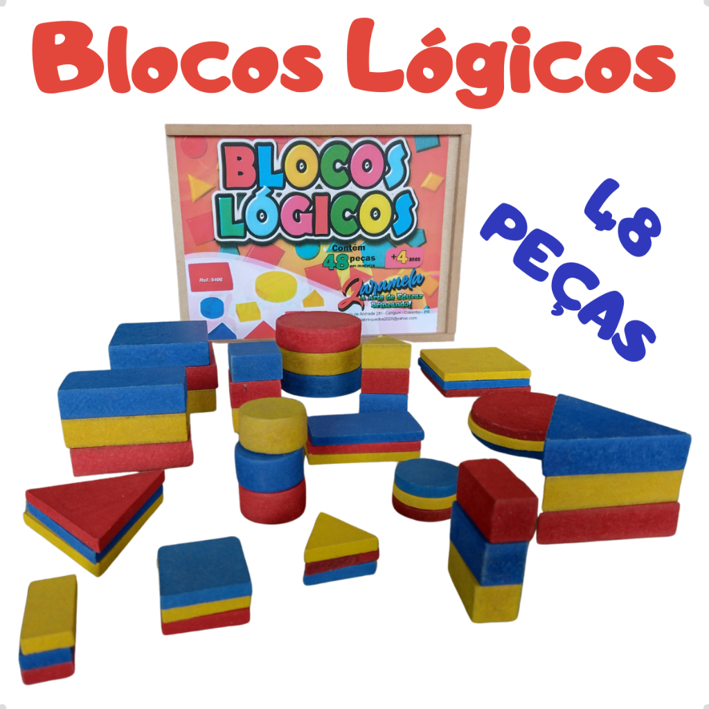 Blocos Lógicos 48 Peças em Madeira Jogo Brinquedo Pedagógico Educativo Classificação de Formas em Oferta na Shopee