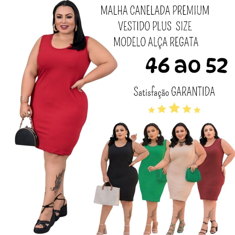 Vestido Feminino Plus Size Canelado Premium Modelo Regata 46 a 52 Curvy