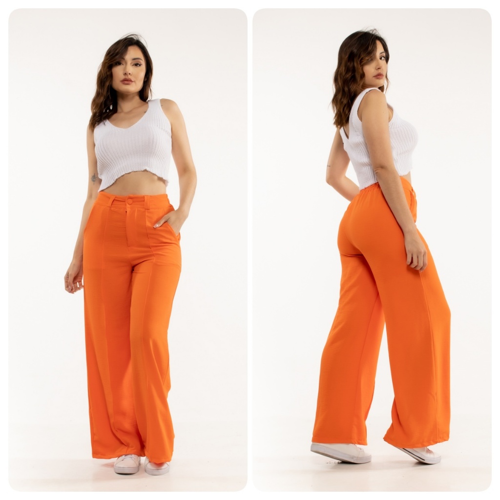 HBD 05# Calça Pantalona Feminina Tecido De Duna Maravilhosa  Elástico Com Cintura Alta HM-CL-005