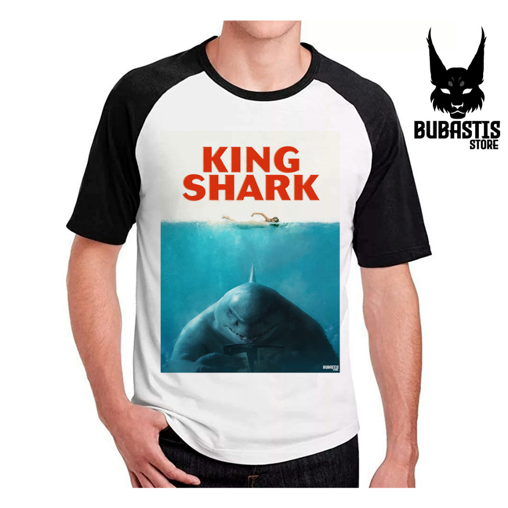 Camiseta Raglan Tubarão Rei Vilão Esquadrão Suicida Herói Aquático
