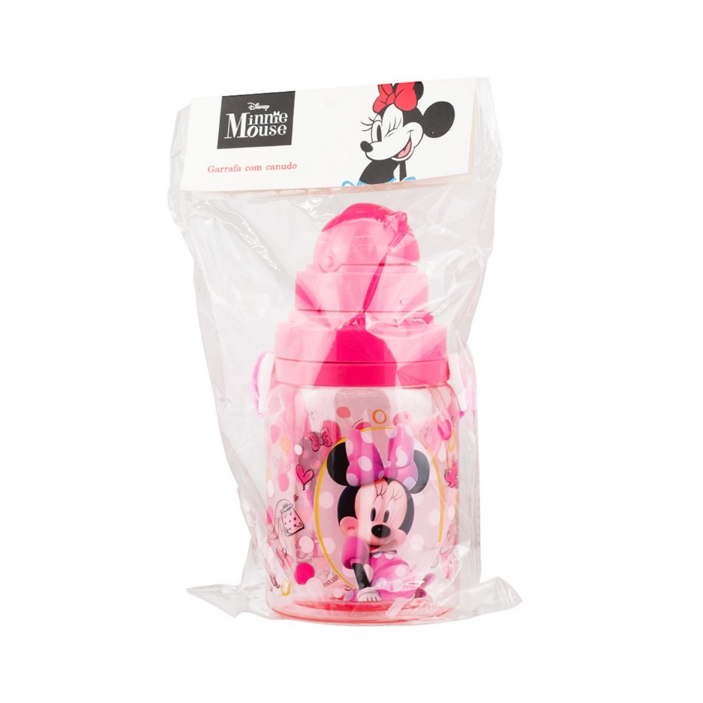 Garrafa Rosa Infantil Minnie Com Canudo Retrátil 600ml - Disney