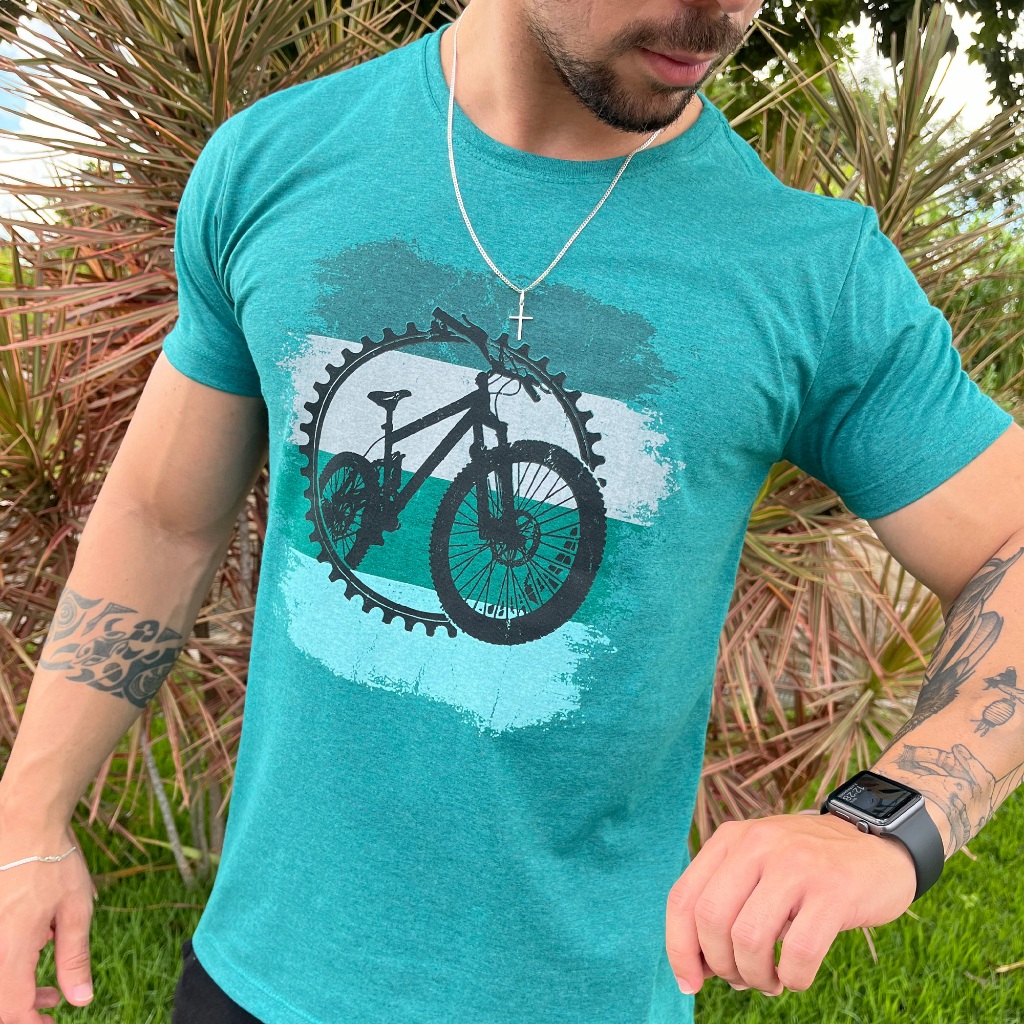 Camiseta Masculina Verde Estampada em Algodão Premium - Blusa para Homem - Camisa com Estampa Bicicleta em Oferta na Shopee