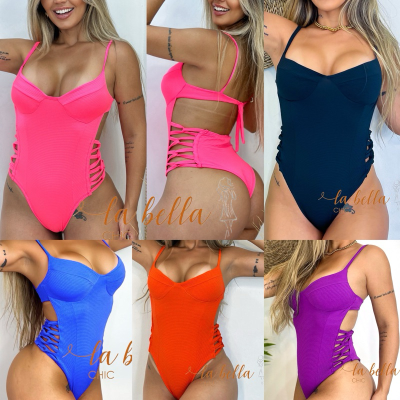 Body Maiô Cruzado Decote Biquíni Hot Pants Trançado Lateral Cavado Biquíni Meia Taça Costa Nua Alça