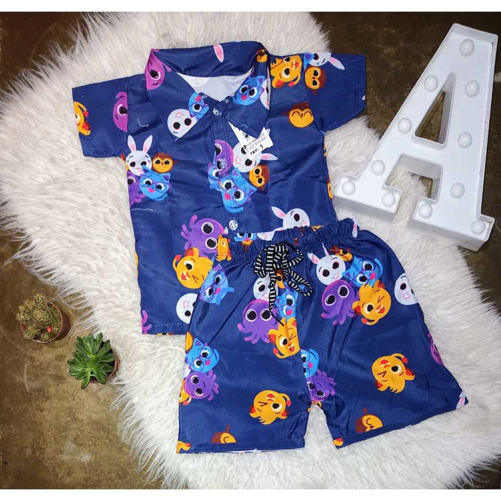 Conjunto  Bolofofos Azul escuro Mauricinho Roupa camisa e short infantil Menino Festa