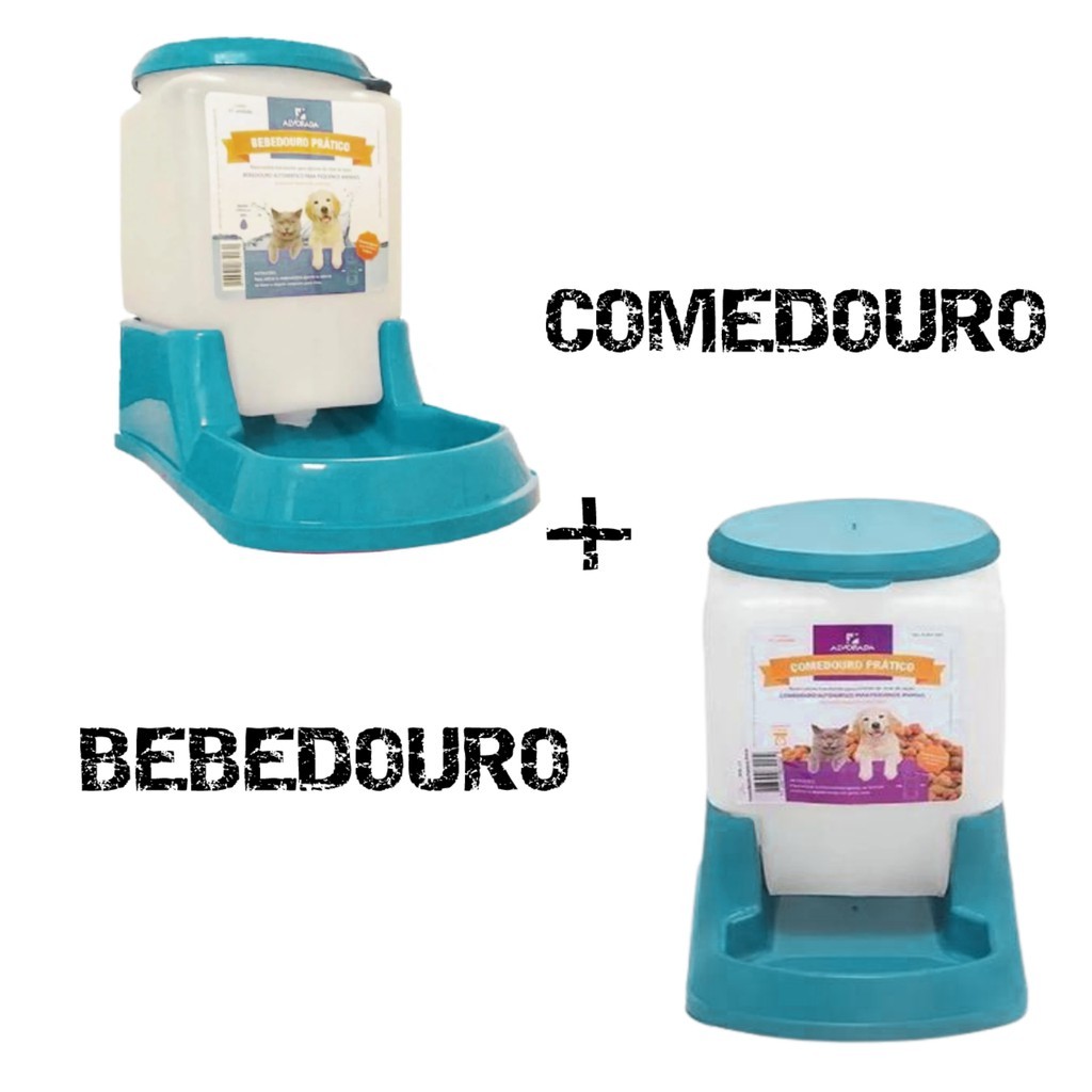 KIT Comedouro e Bebedouro Automático AZUL Para Cães e Gatos 3 Litros - Comedouro e Bebedouro Alvorada Cachorro e Gato