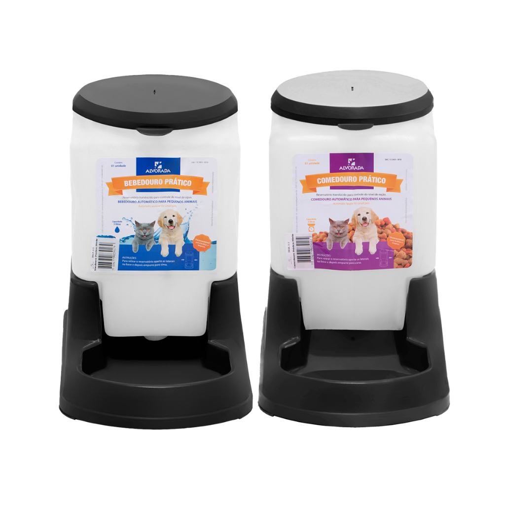 KIT Comedouro E Bebedouro Automático PRETO Para Cães e Gatos 3 Litros - Comedouro e Bebedouro Alvorada Cachorro e Gato