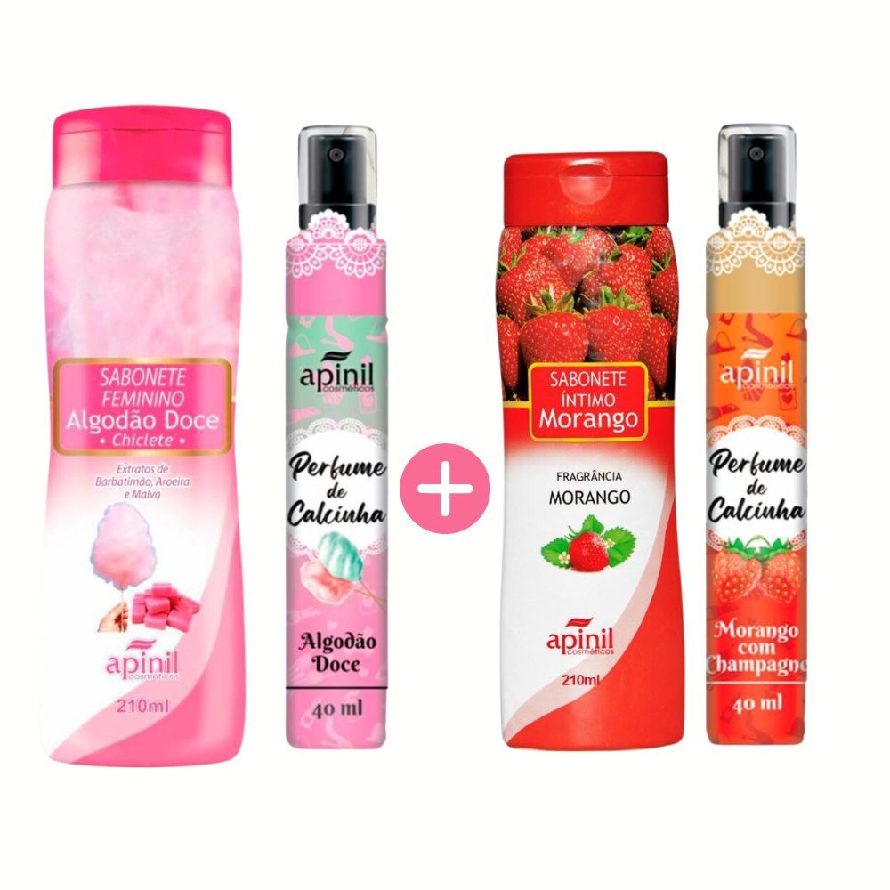 Kit FEMININO Sabonete Intimo + Perfume - Algodão doce + Morango