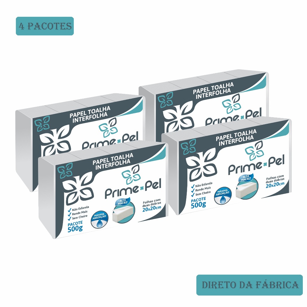 Papel Toalha Interfolha Banheiro Para Secar As Mãos Kit Com 4 Pacotes