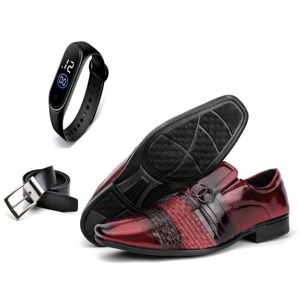 Kit 1 Par De Sapato Social Masculino Verniz + Relógio Ponteiro Masculino em Oferta na Shopee