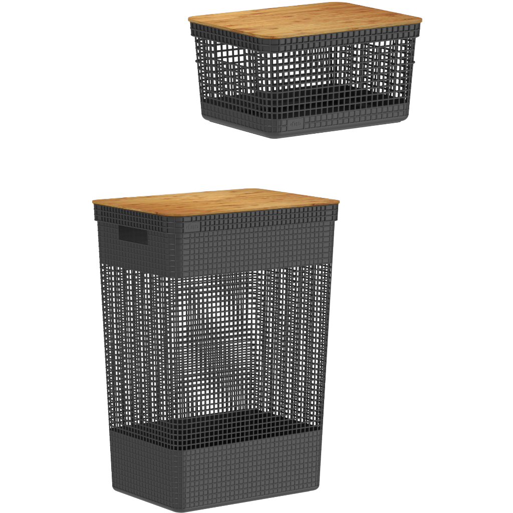 KIT CESTO DE ROUPAS 49 LITROS +CESTO ORGANIZADOR 8 LITROS COM TAMPA DE BAMBU OU em Oferta na Shopee