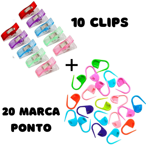 20 Marcadores Alfinetes de Plástico para Crochê Tricô + 10 Clips Patchwork Scrapbook