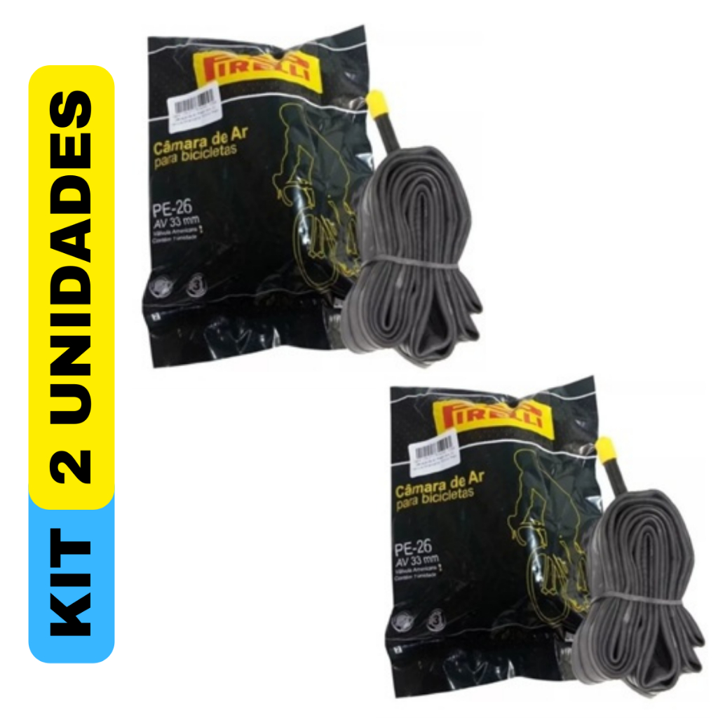 Kit Com 2 Câmaras De Ar 26 Pirelli 33mm Bico Americana Grosso Original em Oferta na Shopee