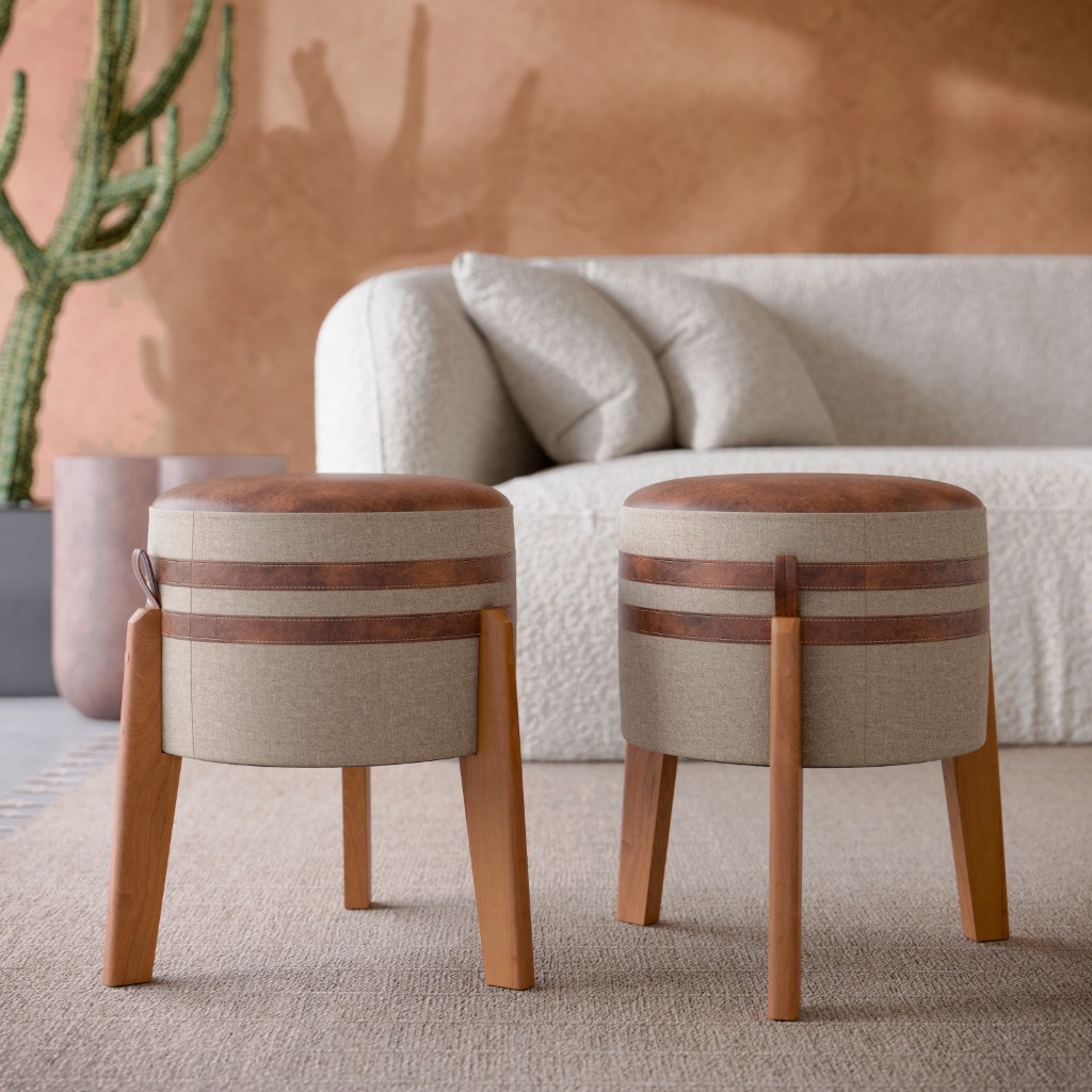 Kit Puff, puf banqueta sala redondo pés em madeira  -Luma- CM em Oferta na Shopee