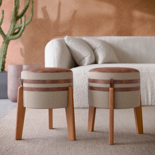 Kit Puff, puf banqueta sala redondo pés em madeira  -Luma- CM em Oferta na Shopee