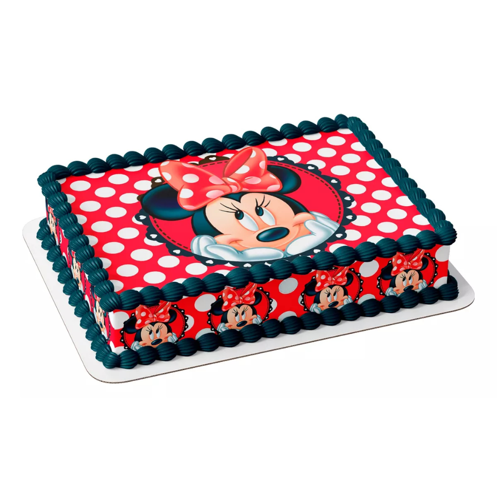 Papel arroz e faixa comestível para bolo festa aniversário minnie bolinha branca vermelha em Oferta na Shopee